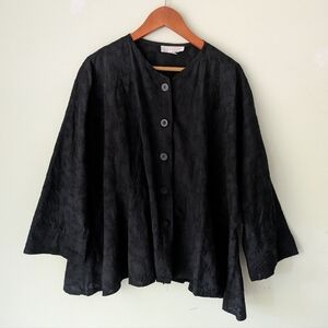 Black Embroidered Wide Cut Peplum Top Light Jacket Gothic Whimsy
